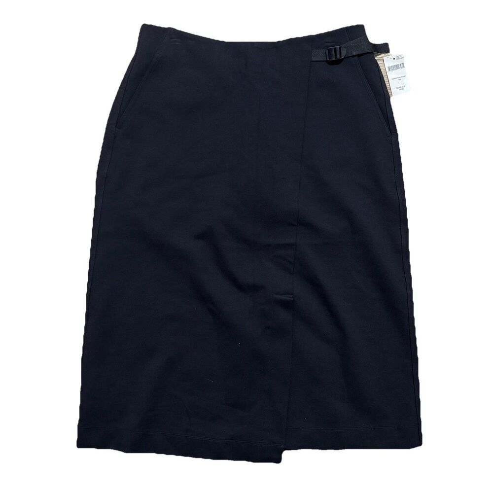 Duluth Trading Co Ponte Pro Midi Skirt Women’s Medium Black Faux Wrap Buckle NWT